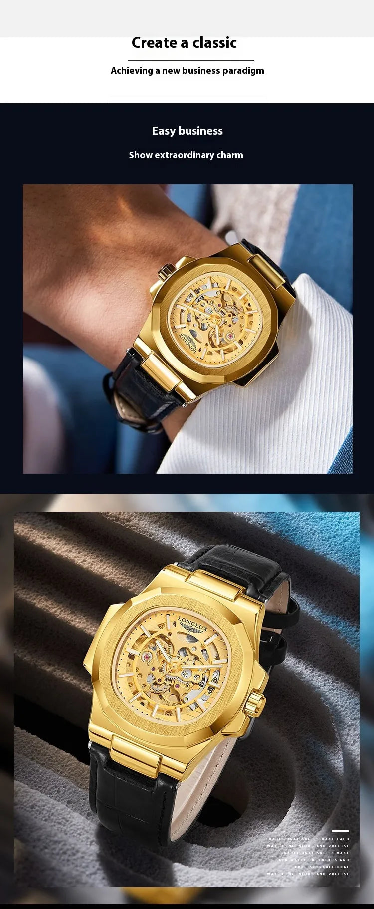 Barrel-shaped Leather Belt Men's Waterproof Mechanical Watch Product Description