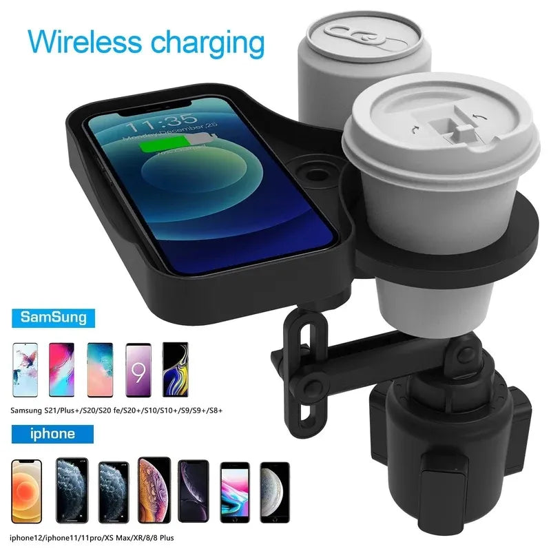 ☕🚗 Car Cup Holder with 15W Wireless Charging 🔋💨
