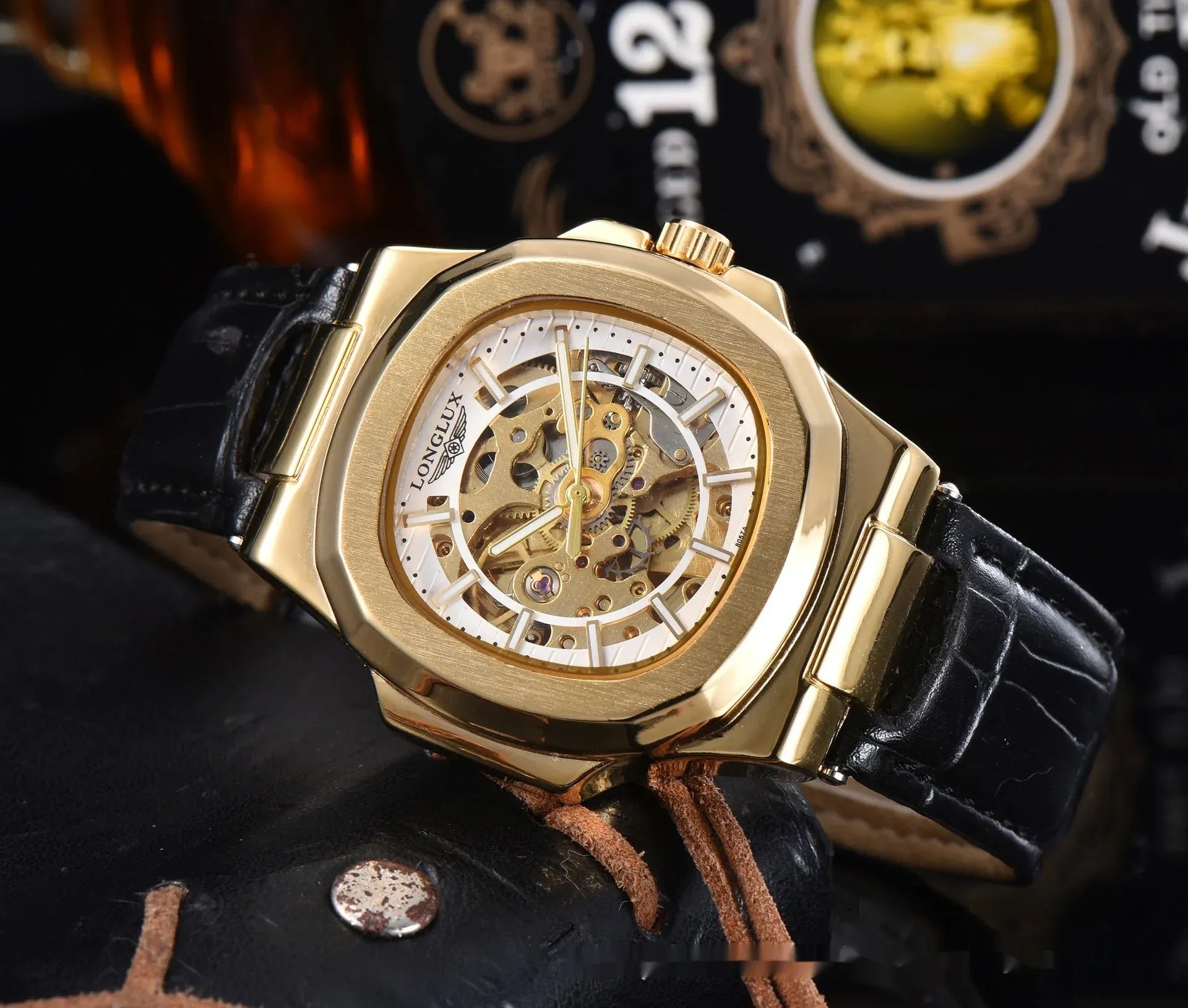Barrel-shaped Leather Belt Men's Waterproof Mechanical Watch Product Description
