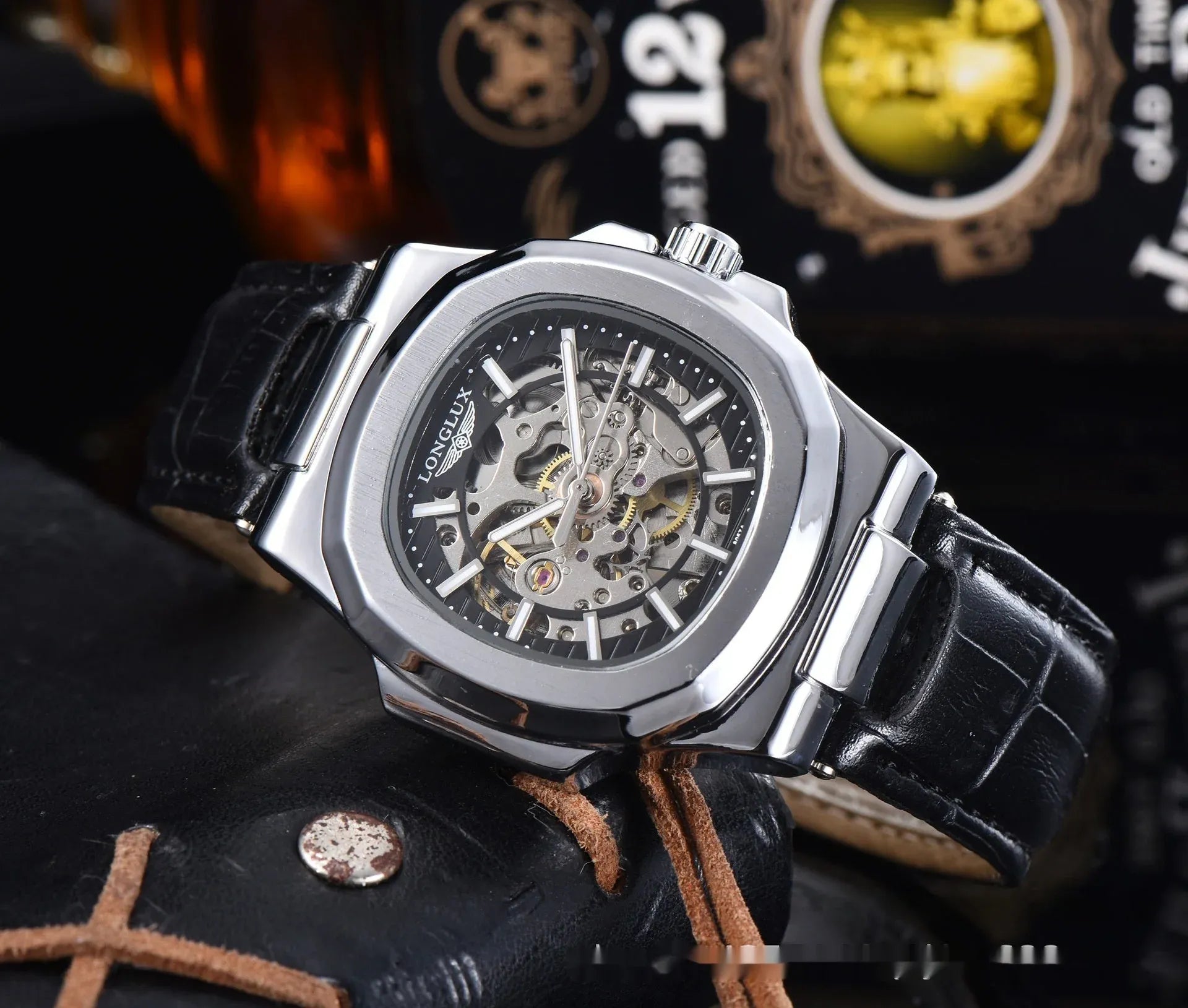 Barrel-shaped Leather Belt Men's Waterproof Mechanical Watch Product Description